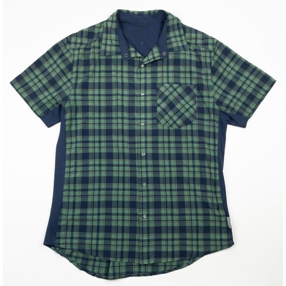 Club Ride Pearl Snap Shirt Men's Medium Green Plaid Outdoor Cycling Stretch - Picture 2 of 16